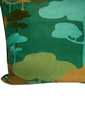 Retro Tree Velvet Cushion - Teal + Turquoise