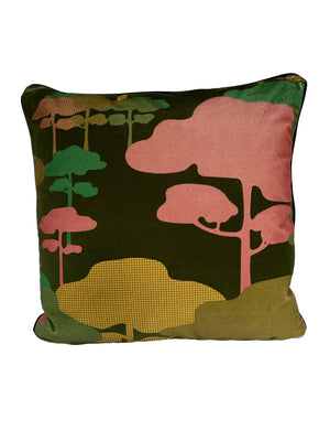 Retro Tree Velvet Cushion - Forest green