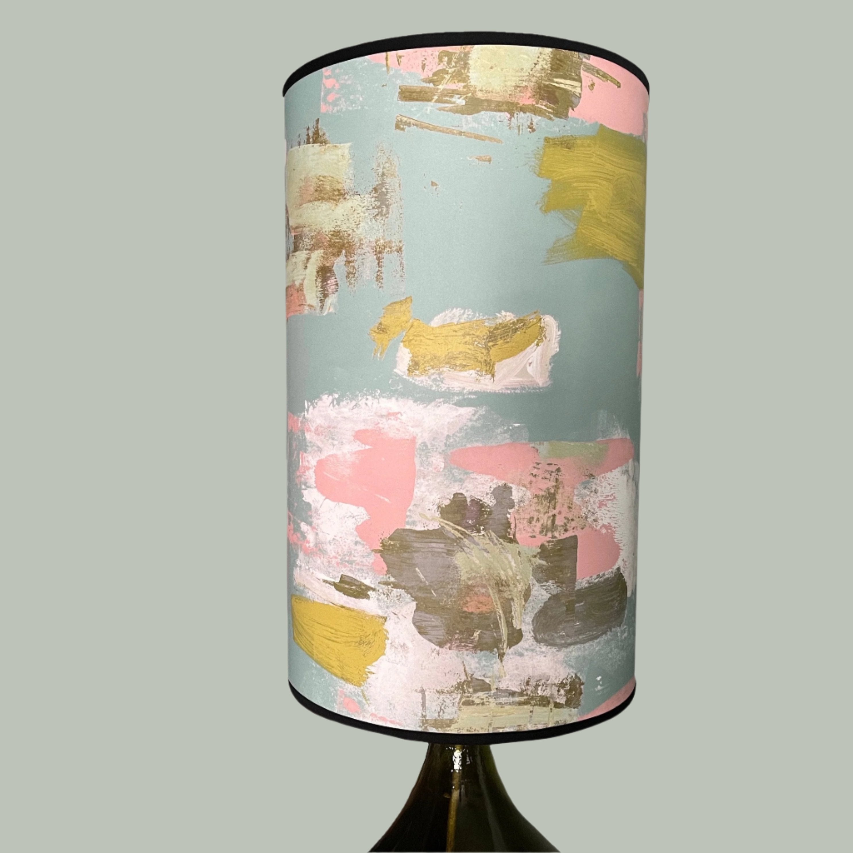 Tall Painterly Abstract Lampshade - duck egg