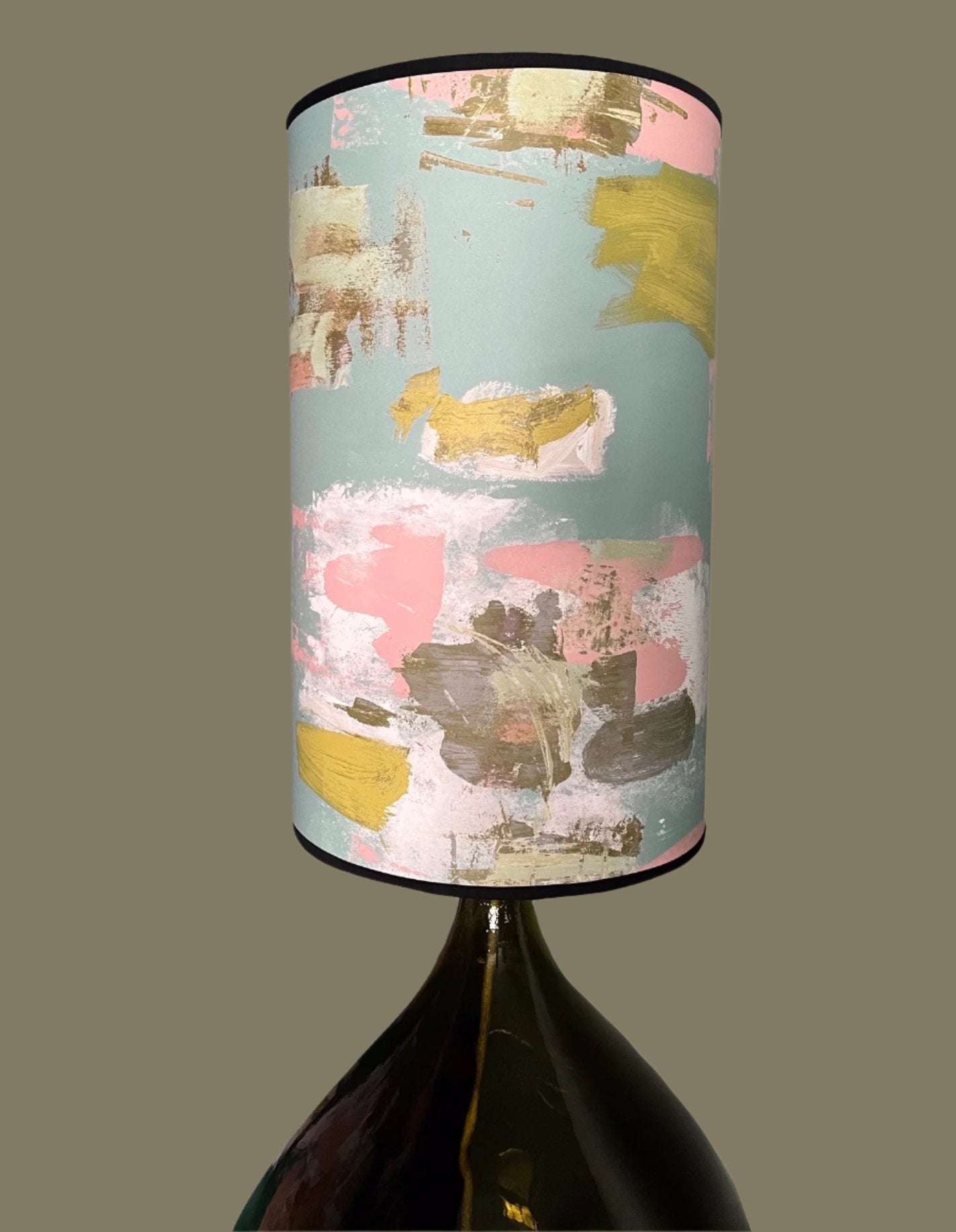 Tall Painterly Abstract Lampshade - duck egg