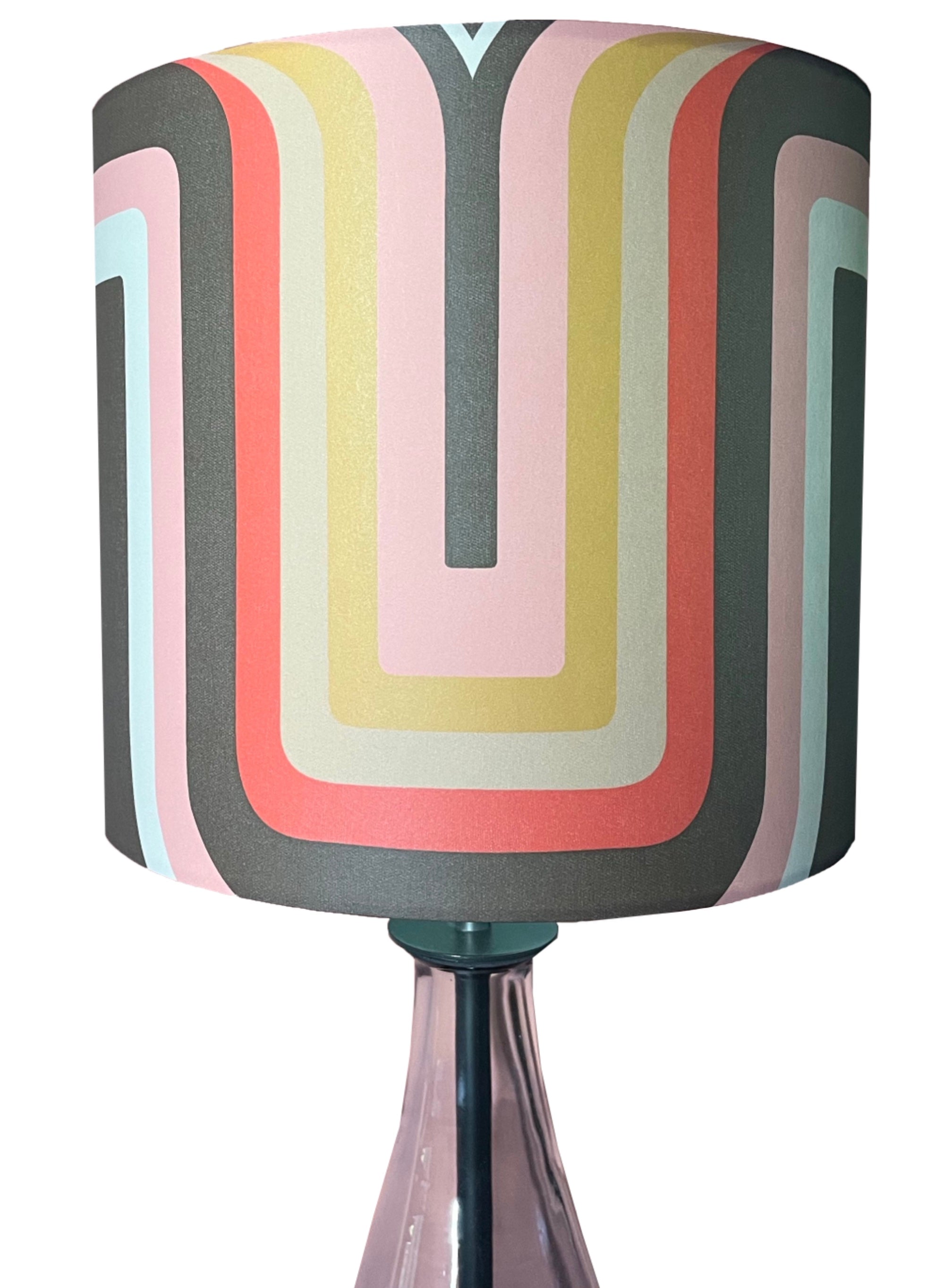 Retro Geometric Velvet Cushion - Blush + Green