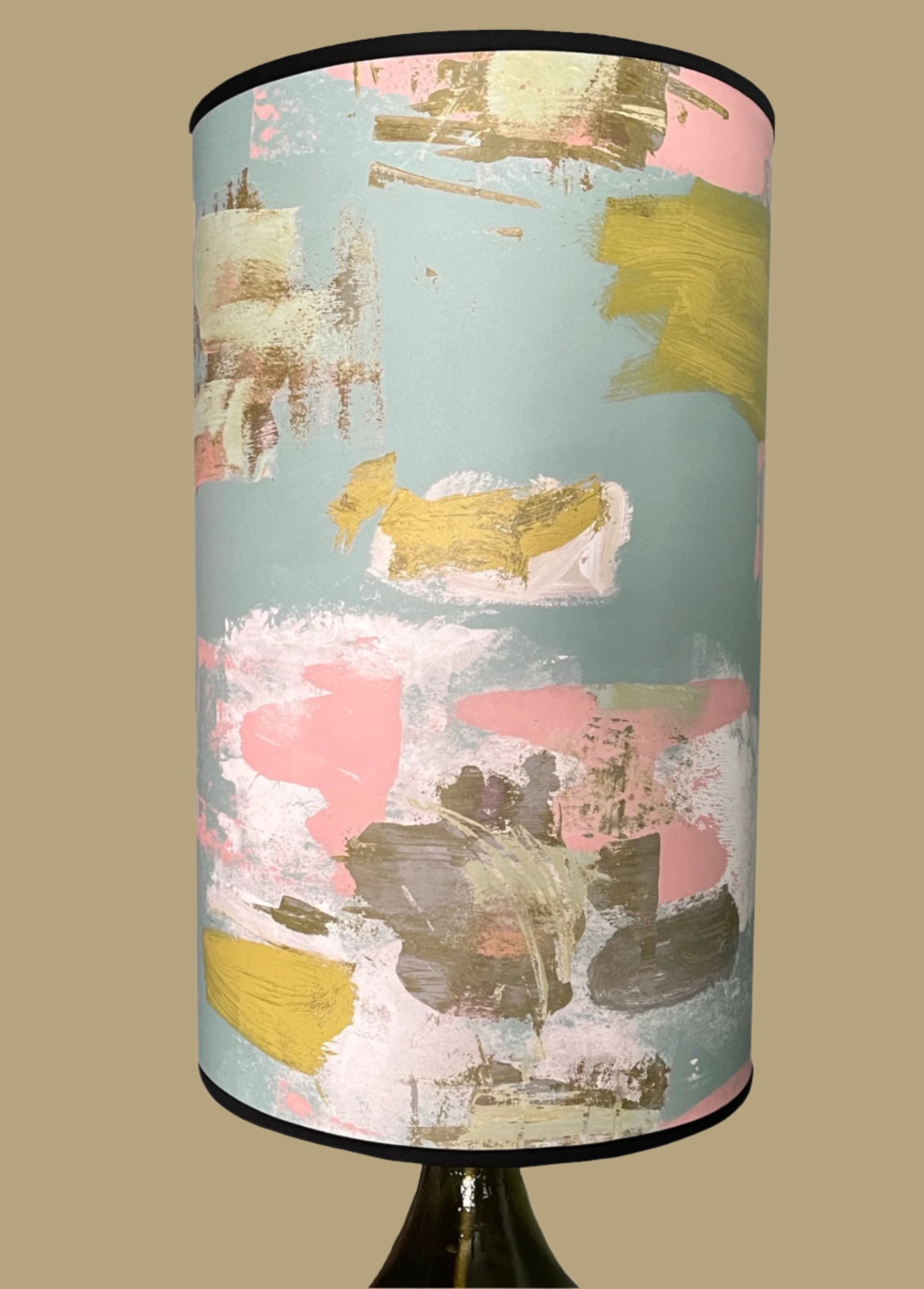 Tall Painterly Abstract Lampshade - duck egg