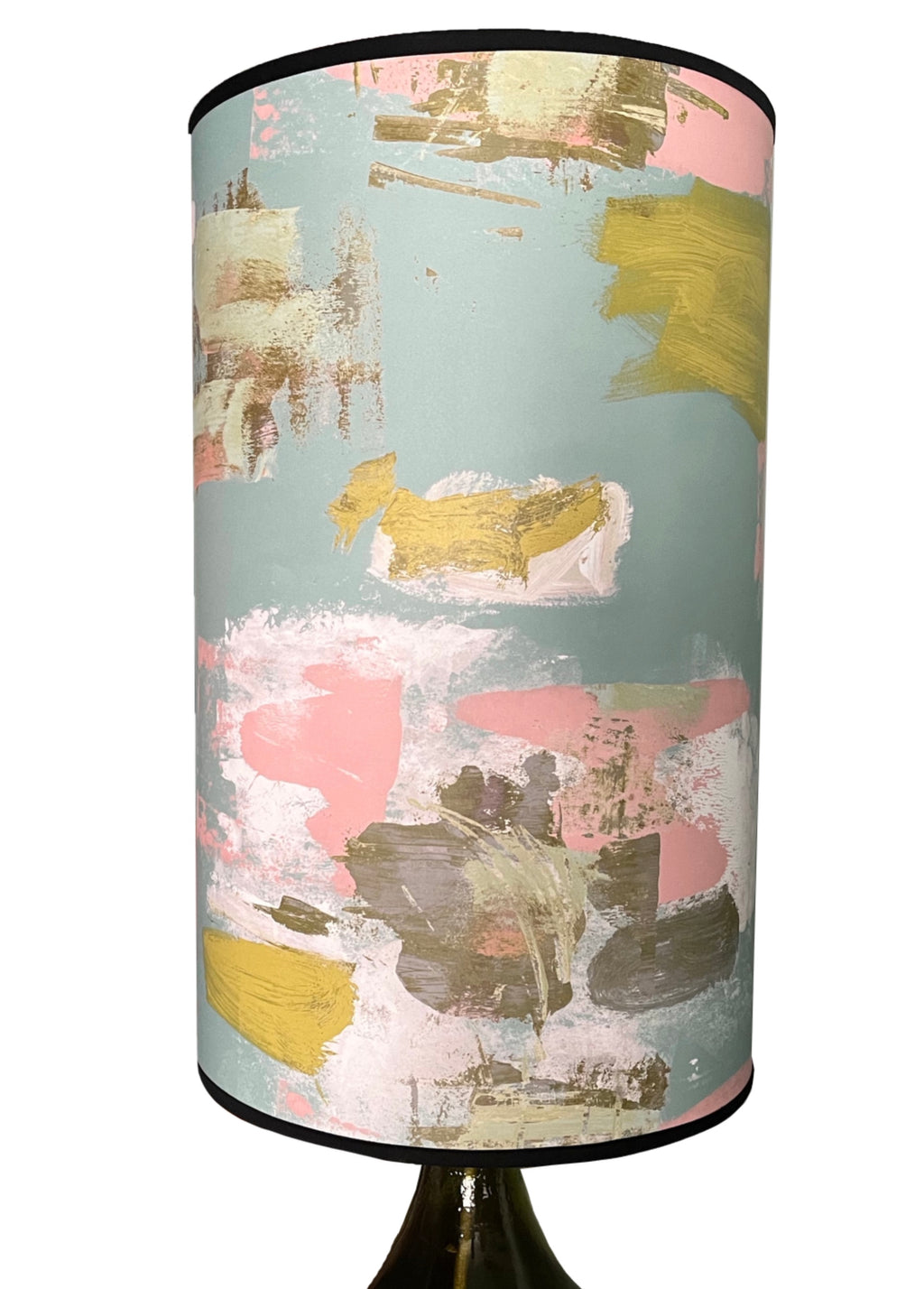Tall Painterly Abstract Lampshade - duck egg