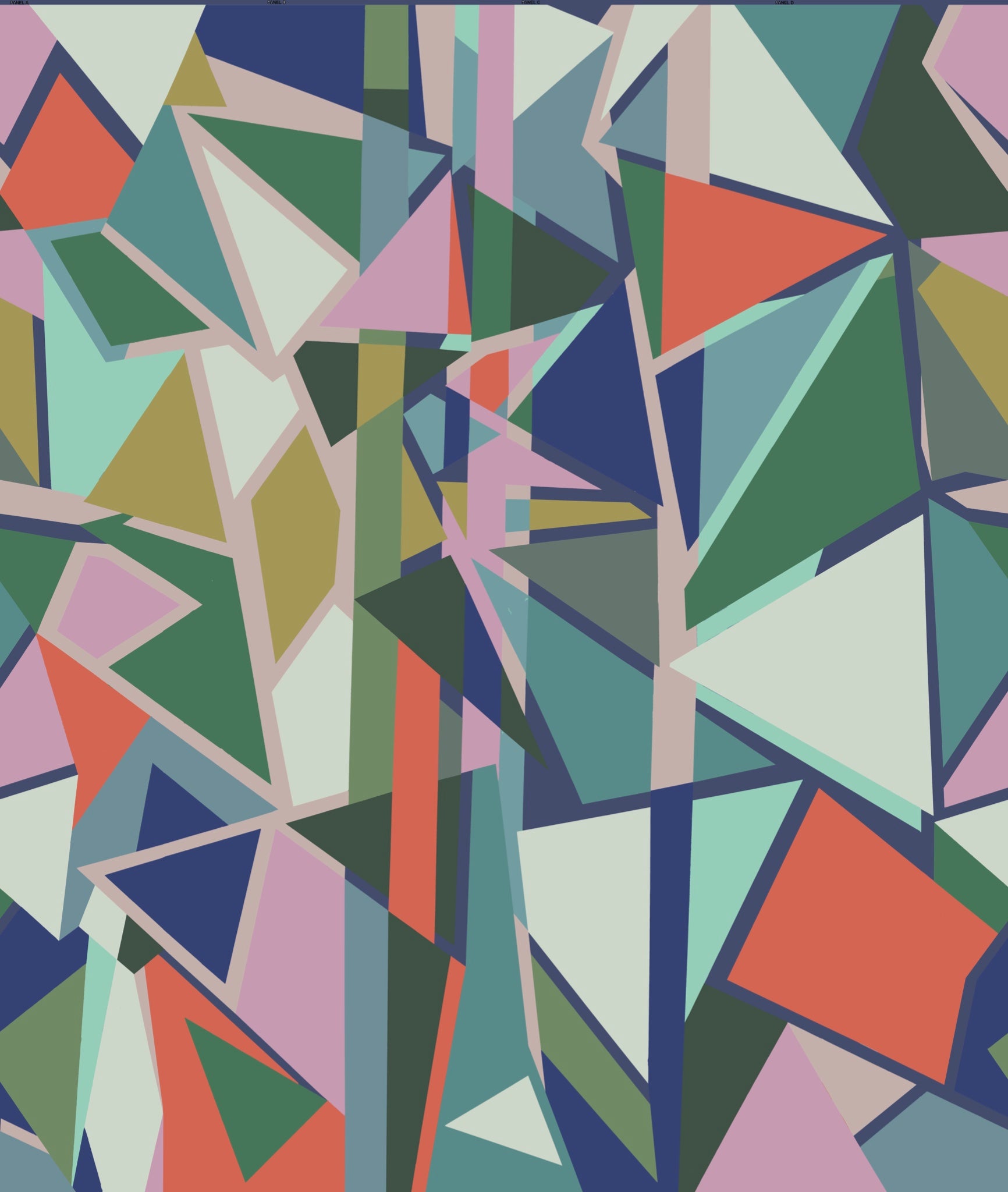 4 panel Geometric mural Wallpaper - Navy