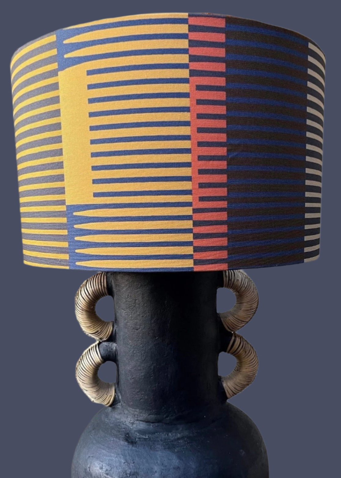 Combed stripe Lampshade - Navy + Ochre