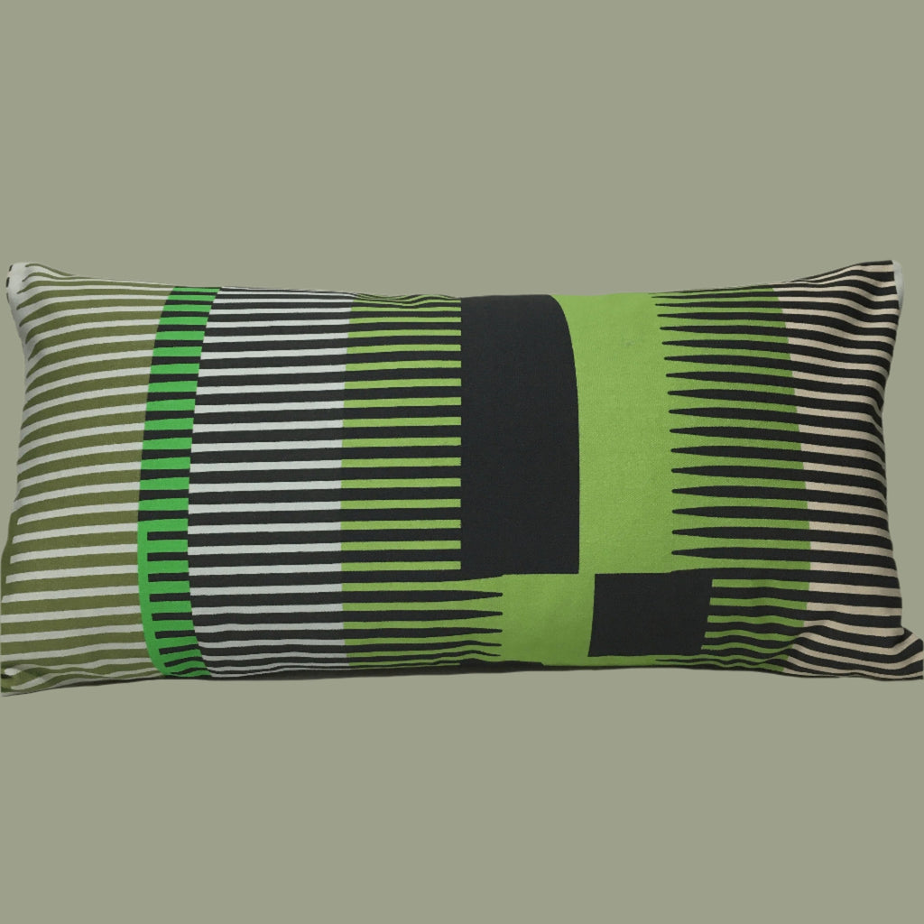 Combed Stripe Cushion - Pea green, black + grey