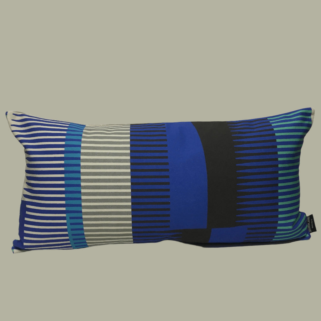 Combed Stripe Cushion - Cobalt, black + Aqua