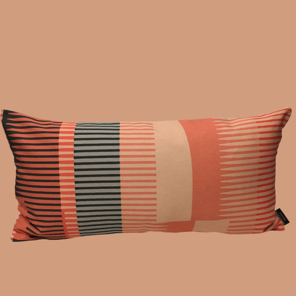 Combed Stripe Cushion - Peach + Coral + Black