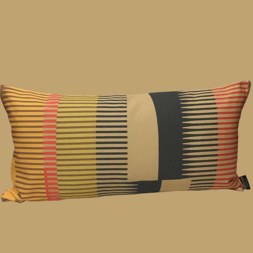 Combed Stripe Cushion - Vanilla, Straw + Charcoal