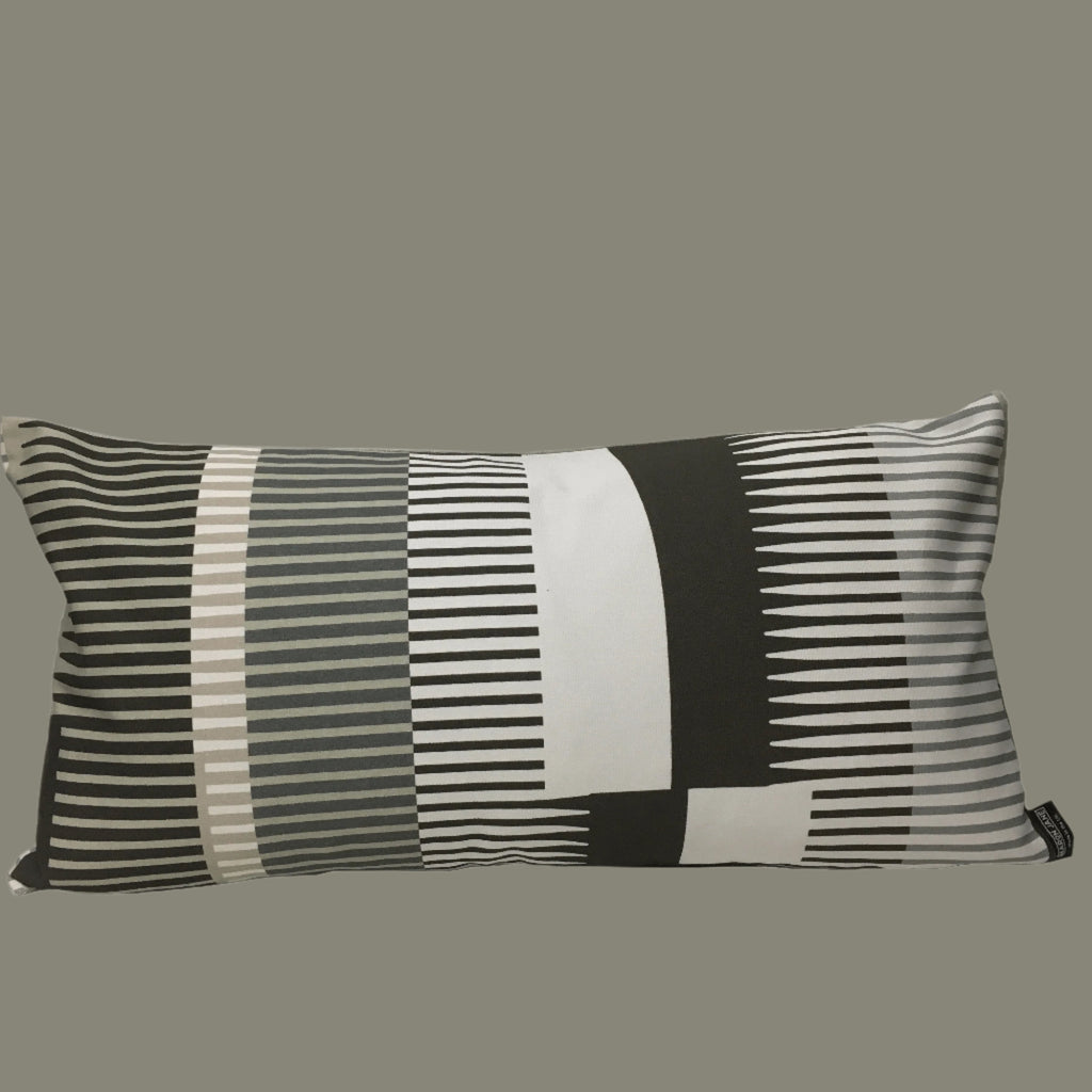 Combed Stripe Cushion - Graphite, dove + white