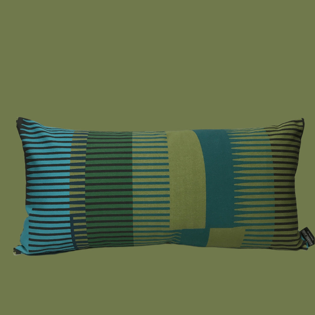 Combed Stripe Cushion - Olive, teal + turquoise