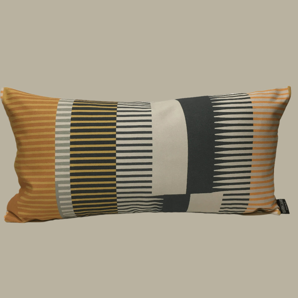 Combed Stripe Cushion - Ochre, Graphite + Mustard