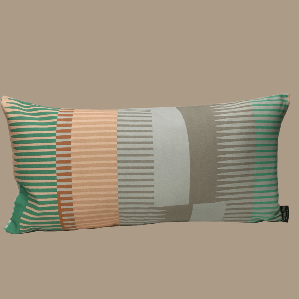 Combed Stripe Cushion - Pastel mint, peach + grey