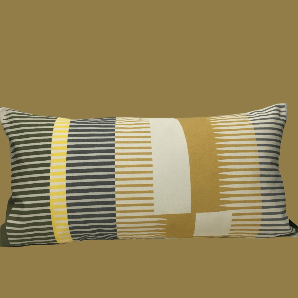 Combed Stripe Cushion - Straw + Vanilla + Black