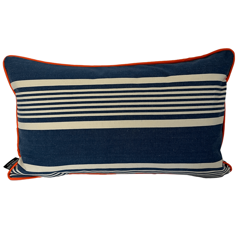 Cotton Striped Cushion - Blue + White