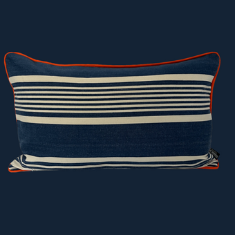 Cotton Striped Cushion - Blue + White