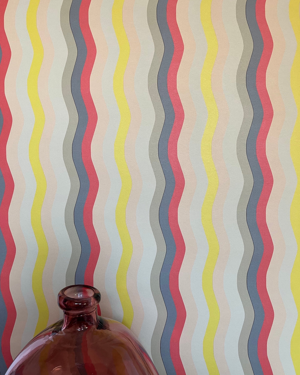 Wavy Stripe Wallpaper - Plaster + Red