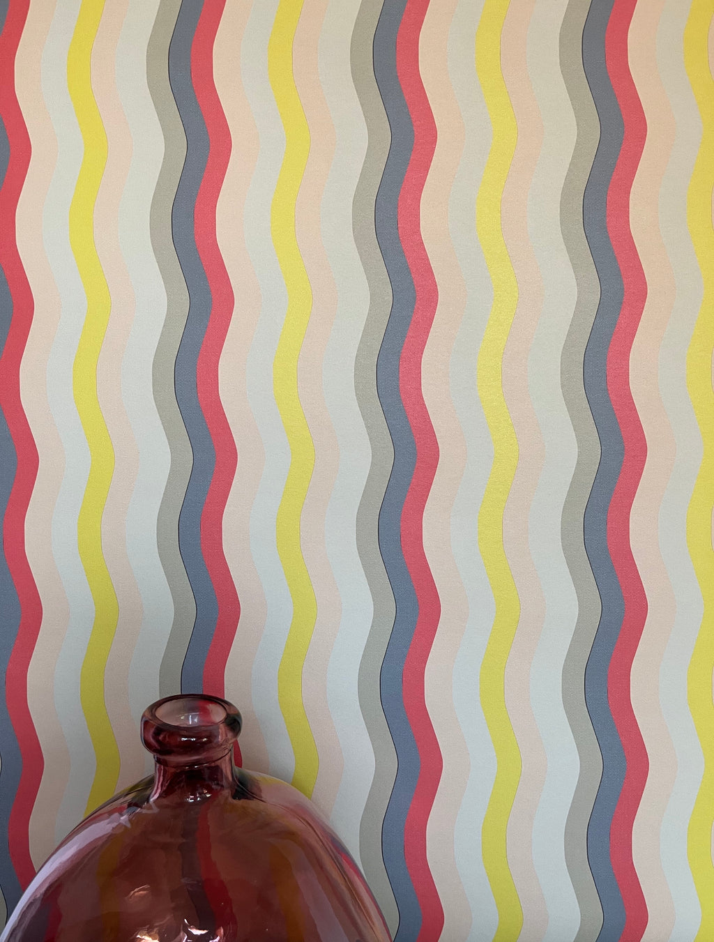 Wavy Stripe Wallpaper - Plaster + Red