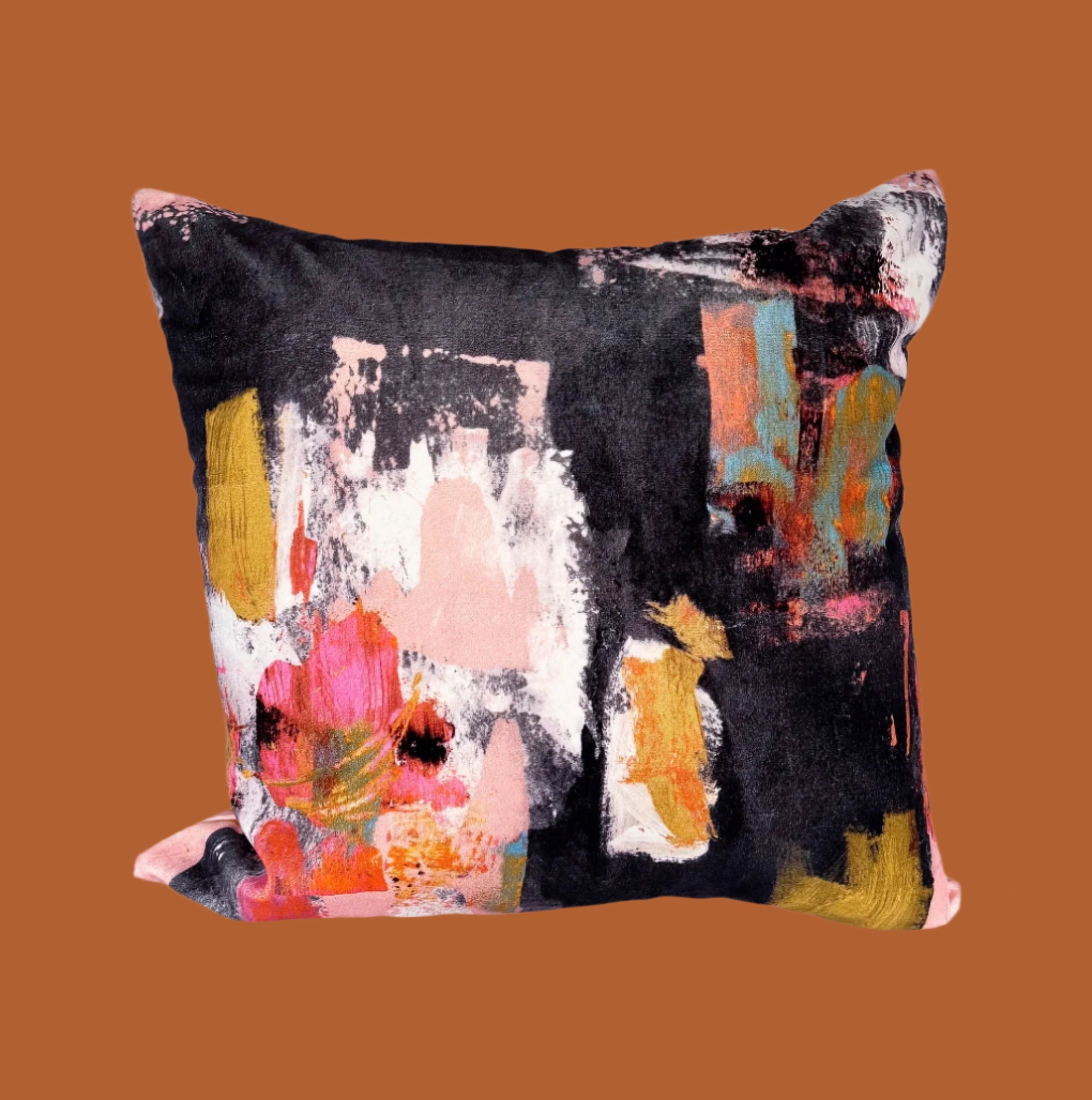 Abstract painterly Velvet Cushion - Black