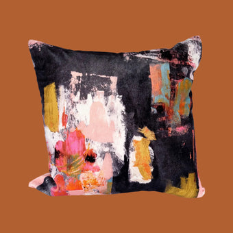 Abstract painterly Velvet Cushion - Black