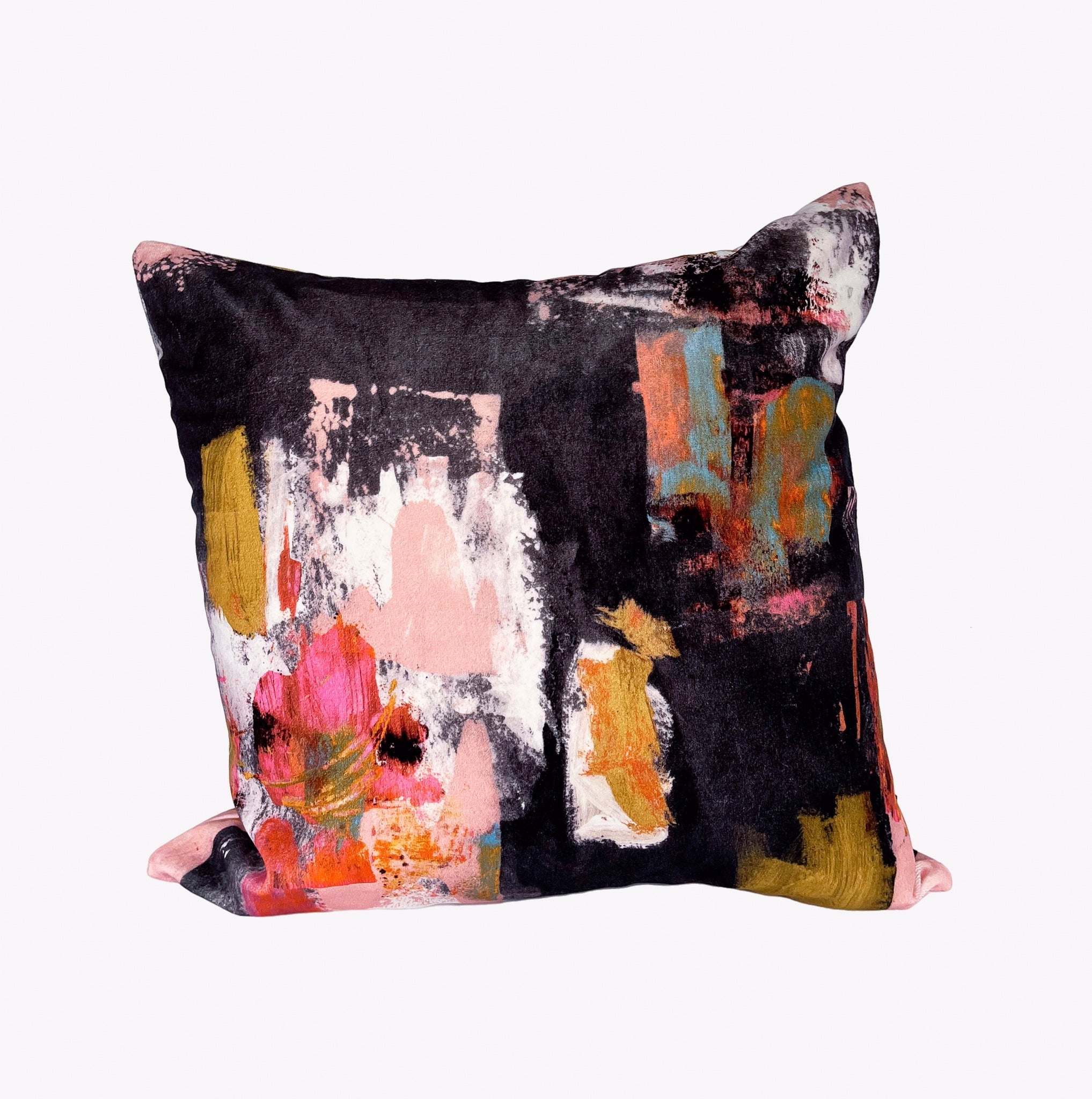 Abstract painterly Velvet Cushion - Black