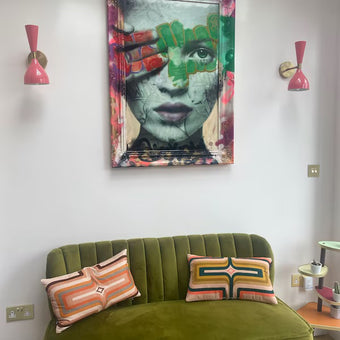Retro Geometric Velvet Cushion - Bottle