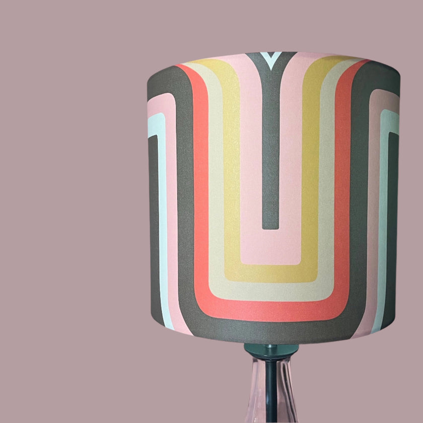 Retro geometric Lampshade - brown + pink