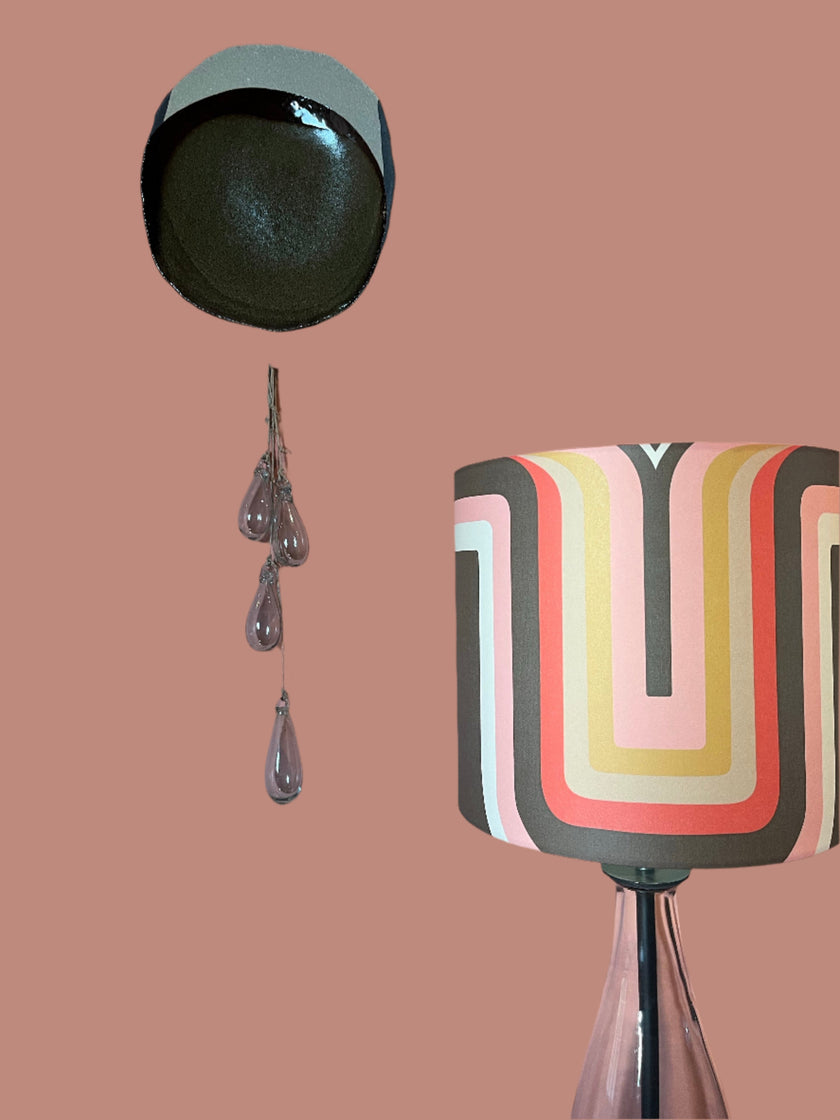 Retro geometric Lampshade - brown + pink