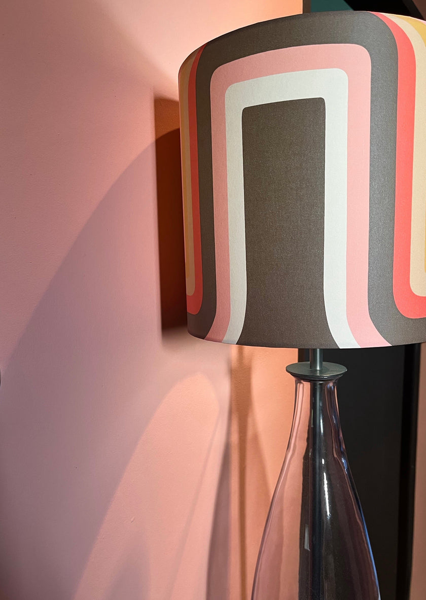 Retro geometric Lampshade - brown + pink