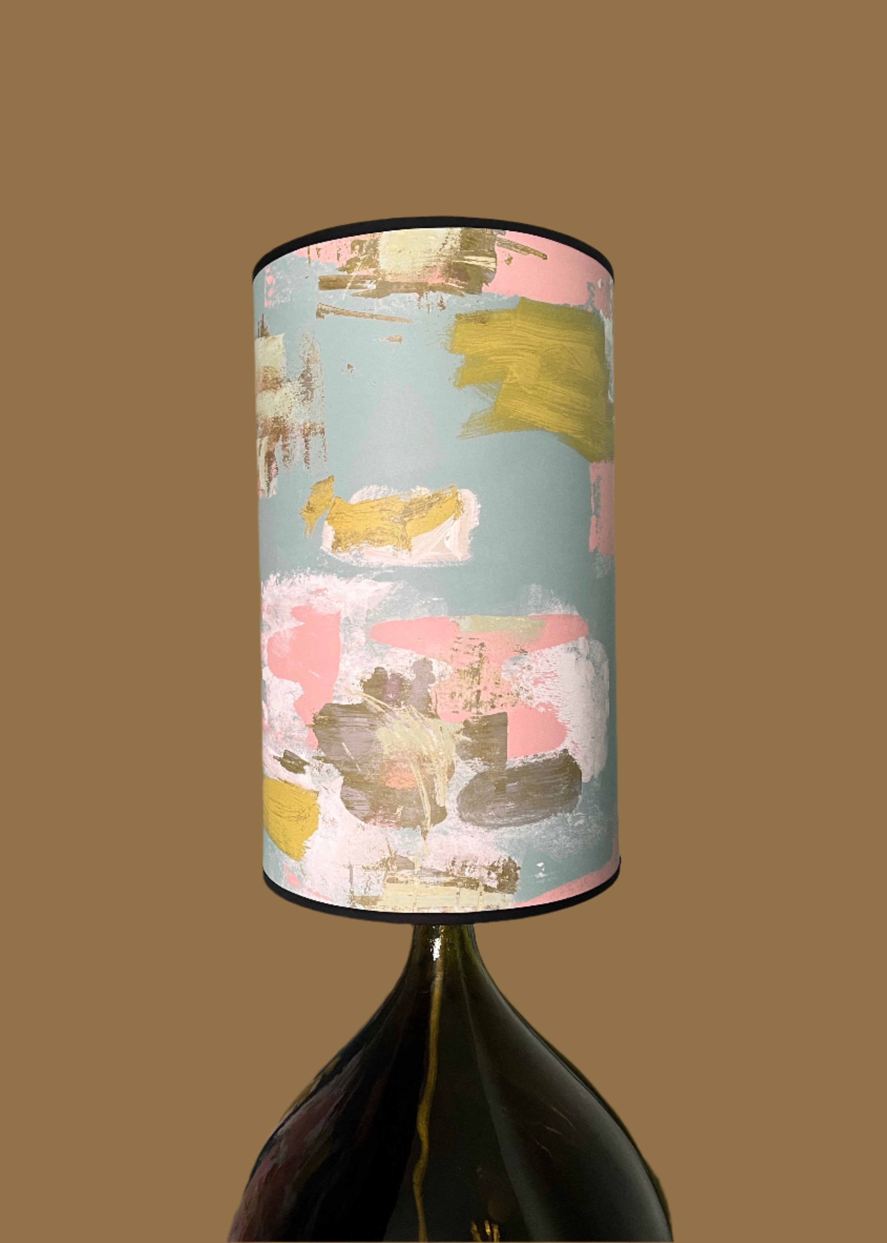 Tall Painterly Abstract Lampshade - duck egg