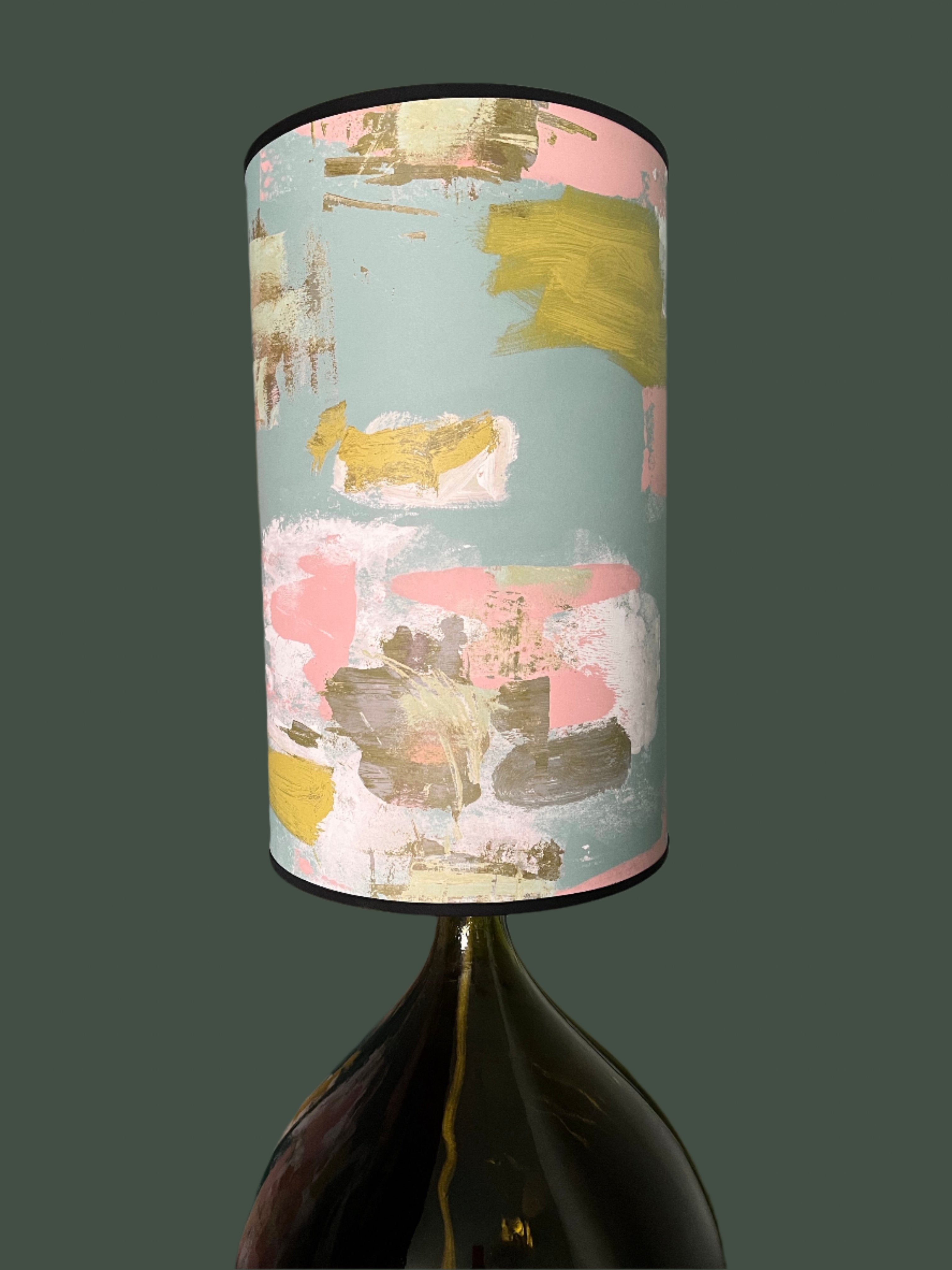 Tall Painterly Abstract Lampshade - duck egg