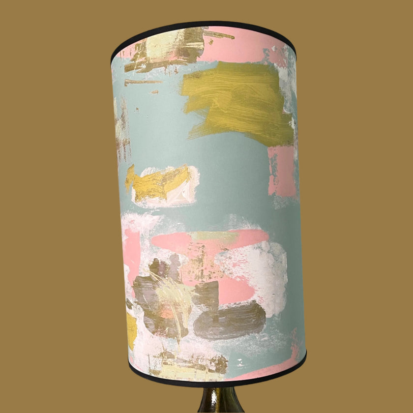 Tall Painterly Abstract Lampshade - duck egg