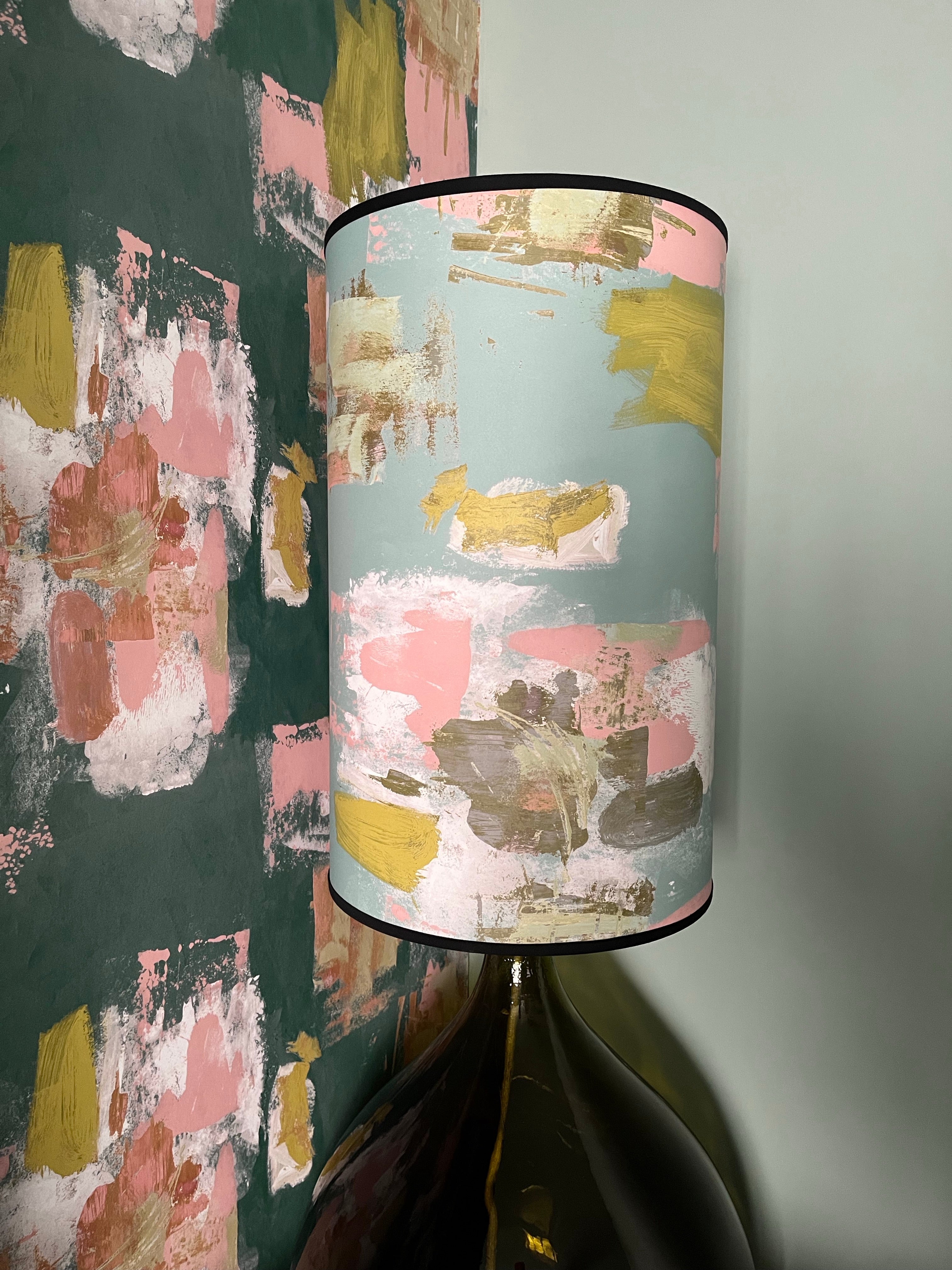 Large Painterly Abstract Lampshade - duck egg