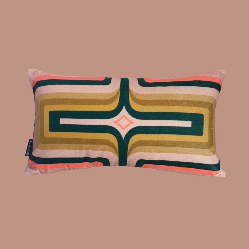 Retro Geometric Velvet Cushion - Blush