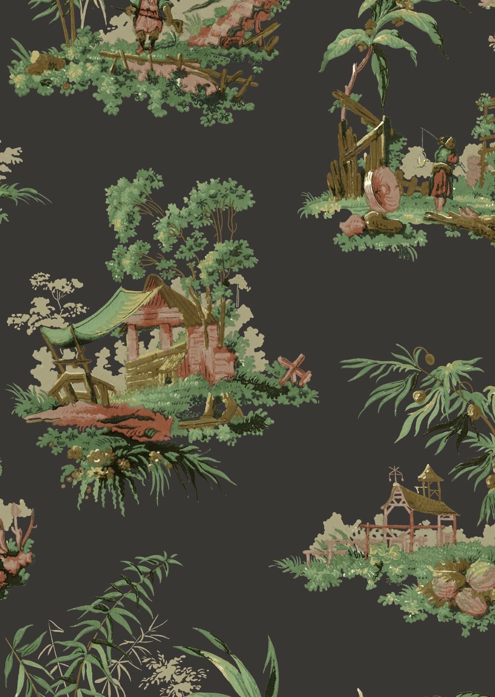 Vintage Oriental Wallpaper - Black