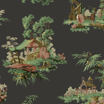 Vintage Oriental Wallpaper - Black