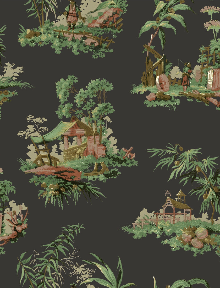 Vintage Oriental Wallpaper - Bright green