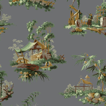 Vintage Oriental Wallpaper - Black
