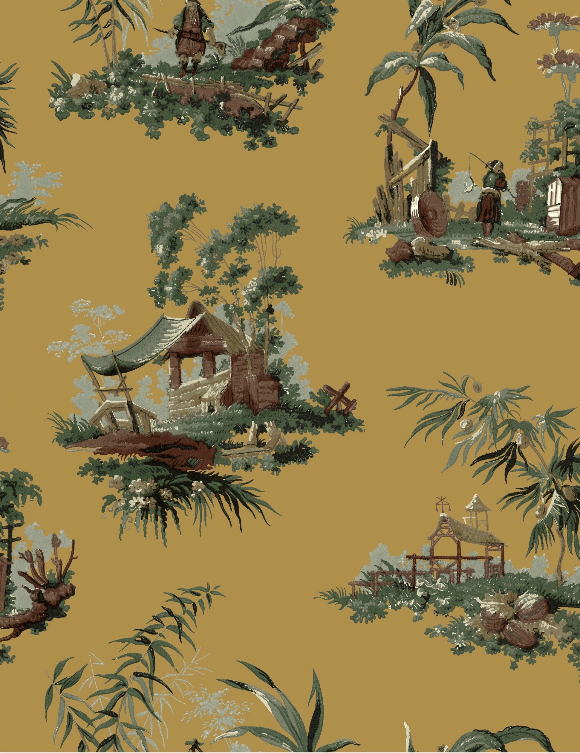 Vintage Oriental Wallpaper - Ochre