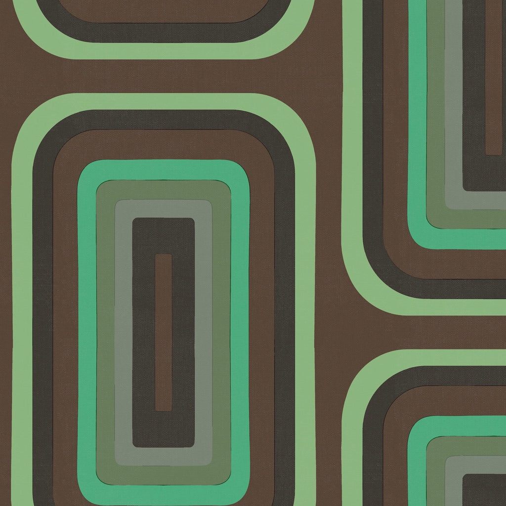 Retro Oblong Geometric wallpaper - Chocolate + Mint