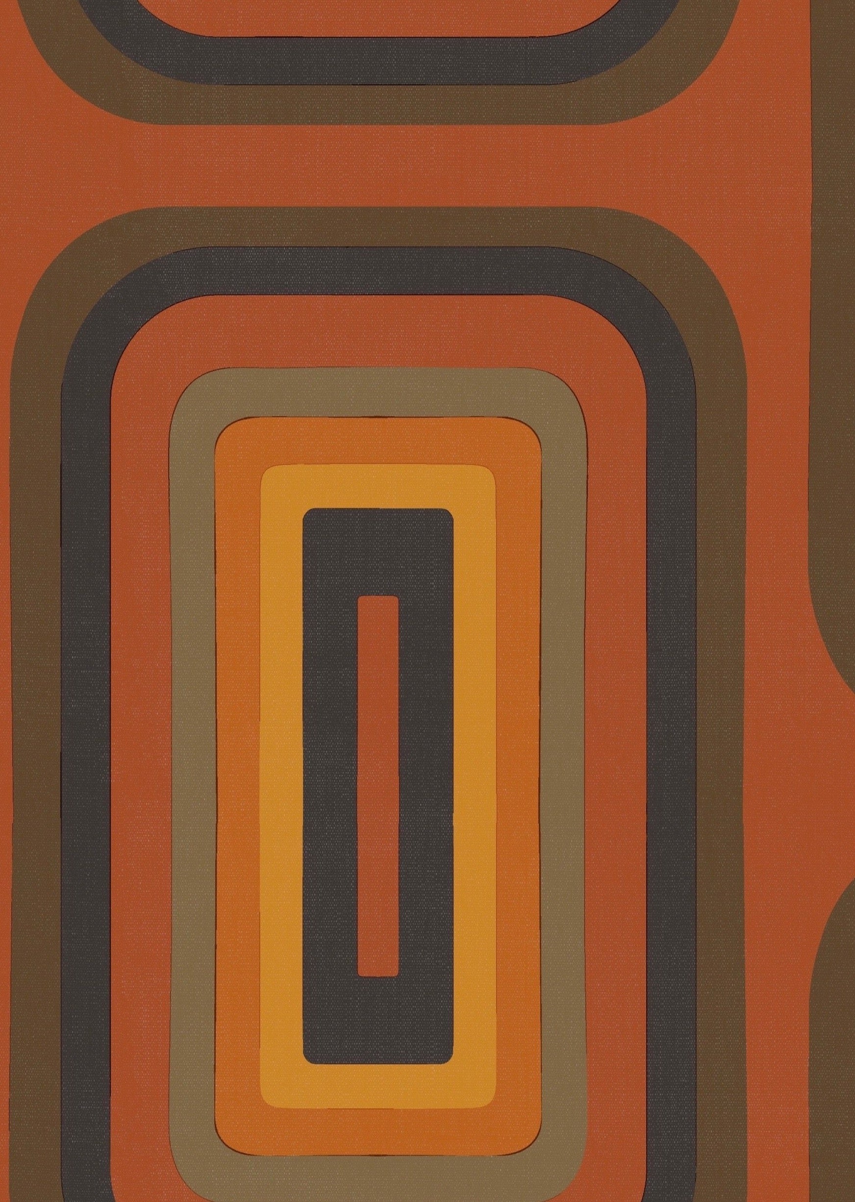 Retro Oblong Geometric wallpaper - Burnt Orange + Tangerine