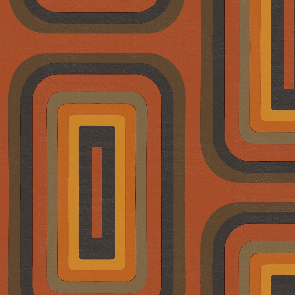 Retro Oblong Geometric wallpaper - Burnt Orange + Tangerine