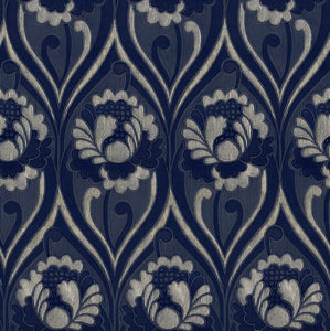 Vintage floral damask Wallpaper - Navy