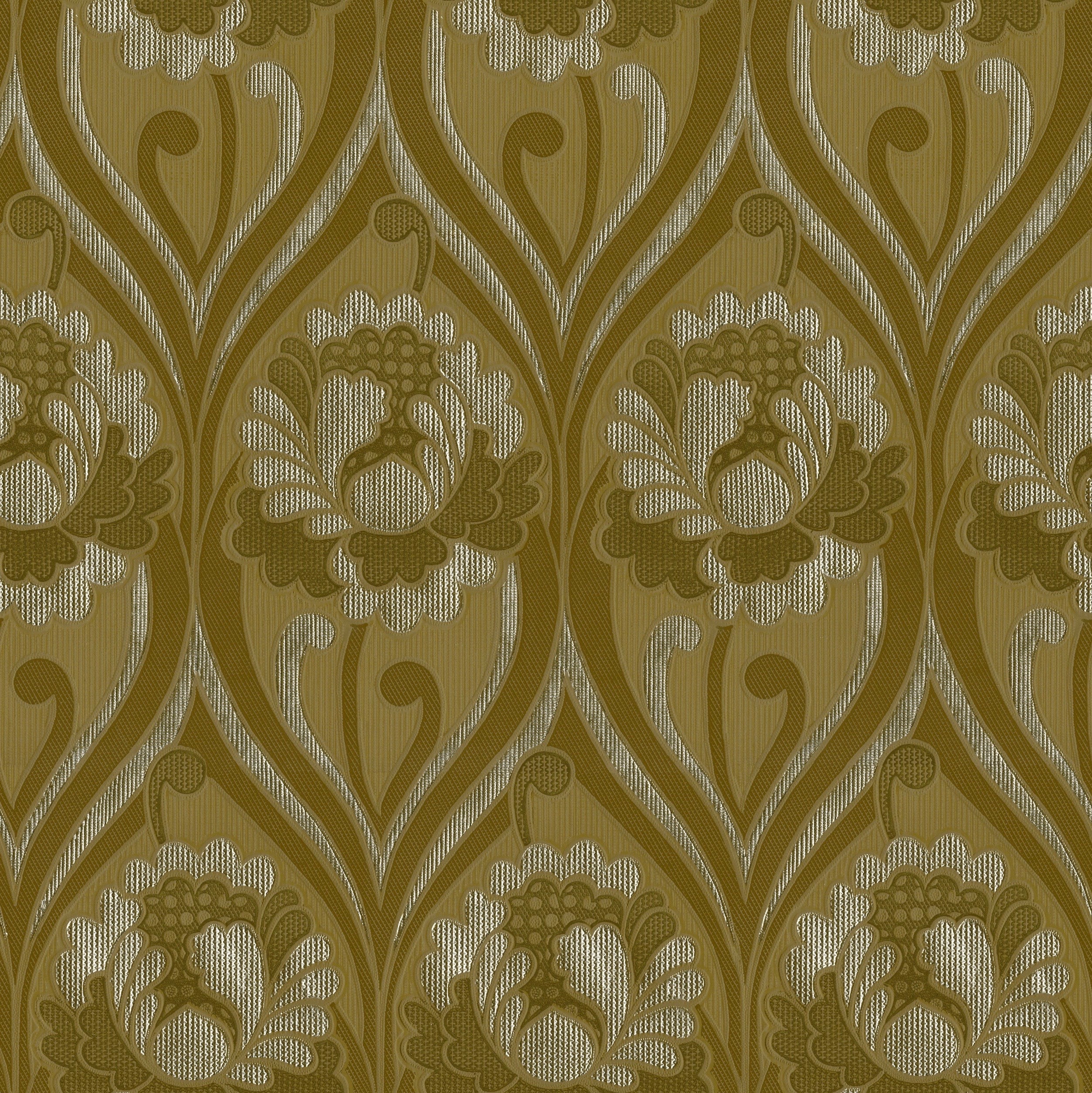 Vintage floral damask Wallpaper - Ochre