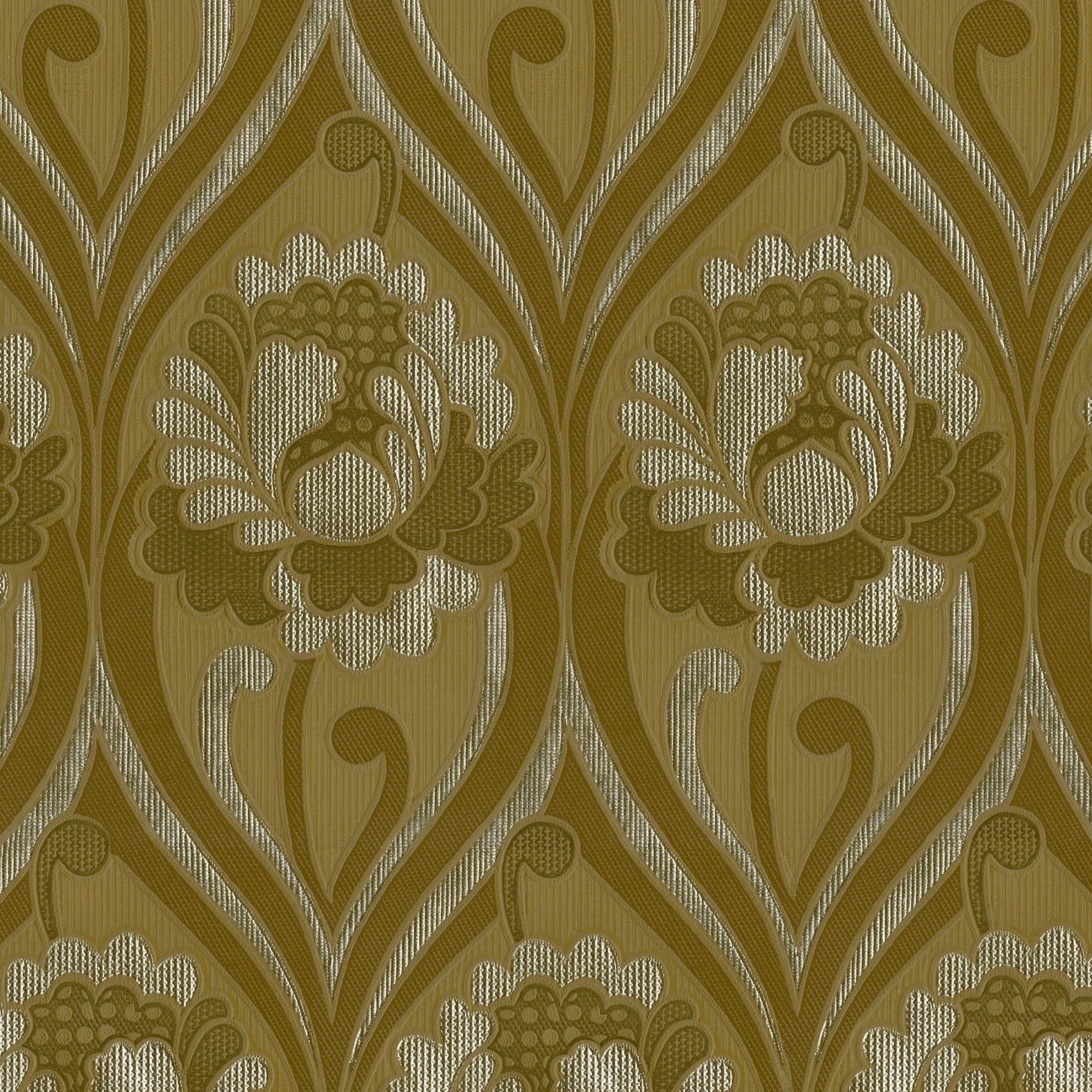 Vintage floral damask Wallpaper - Ochre