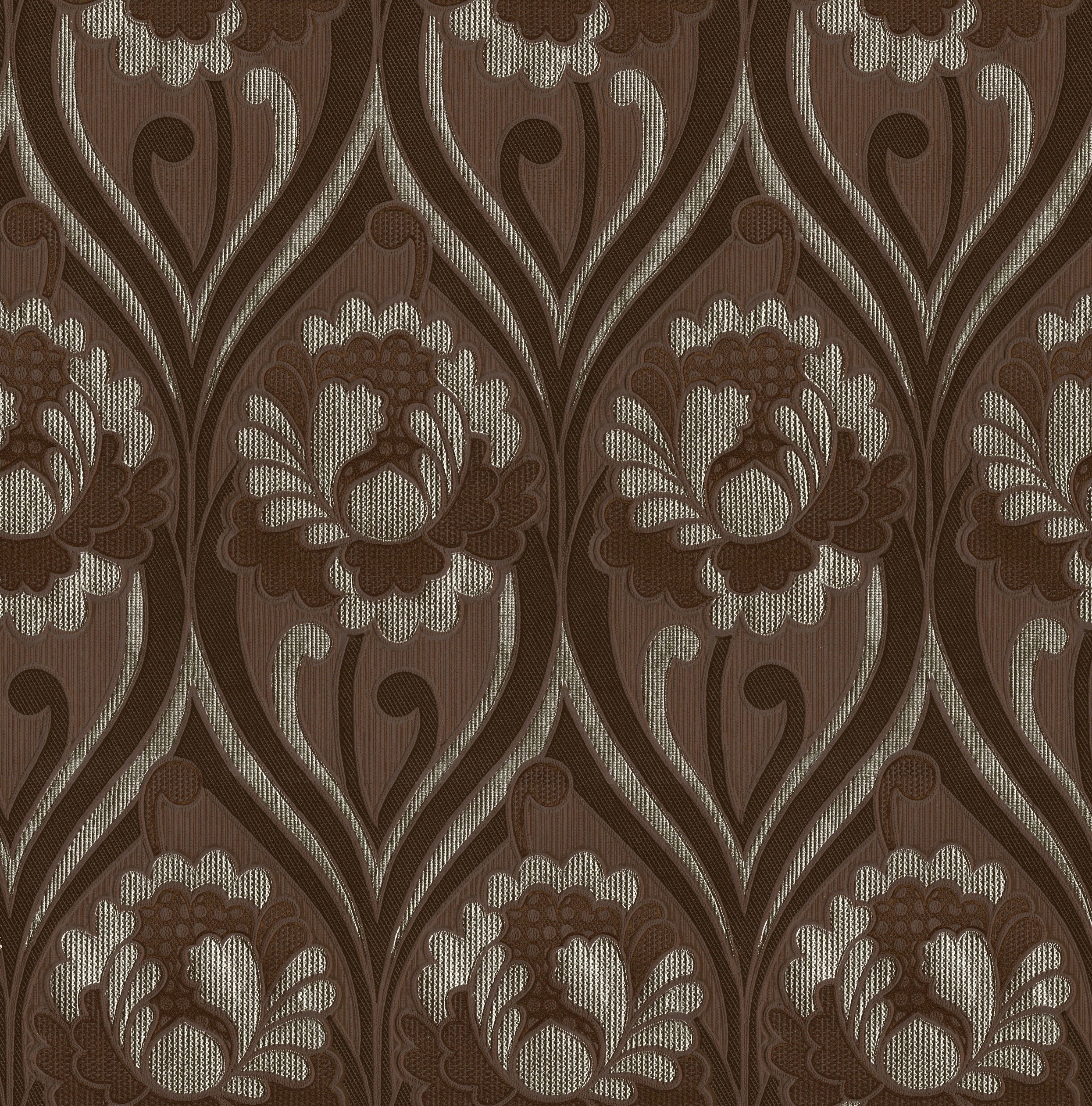 Vintage floral damask Wallpaper - Chocolate