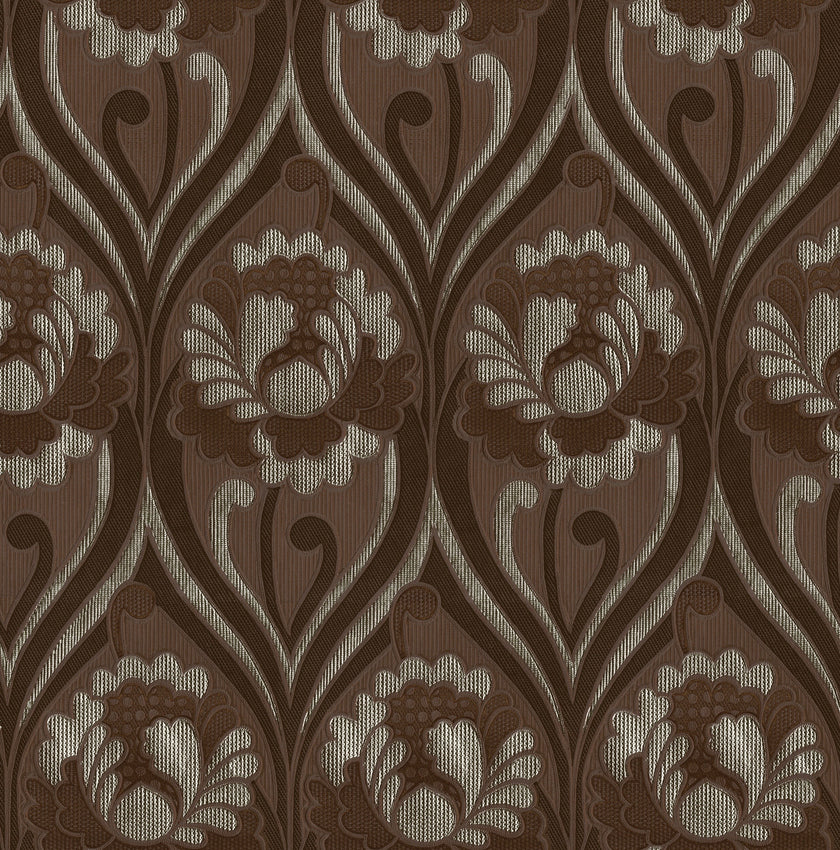 Vintage floral damask Wallpaper - Chocolate