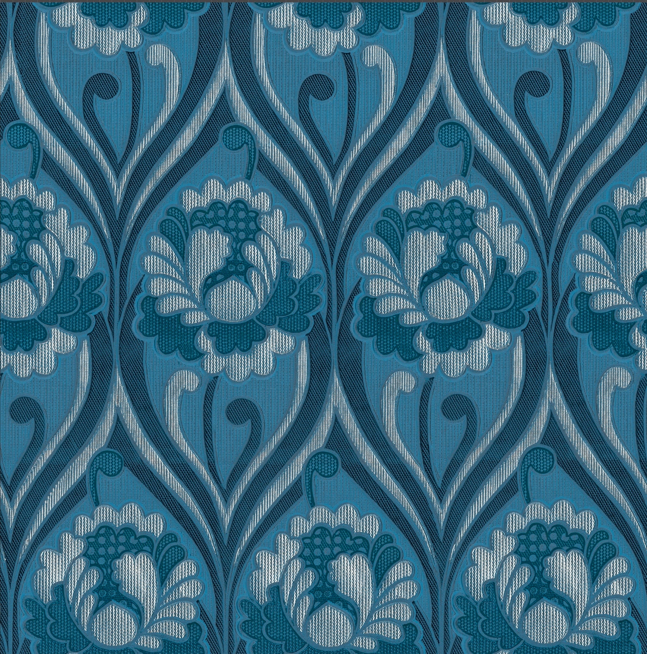 Vintage floral damask Wallpaper - Blue