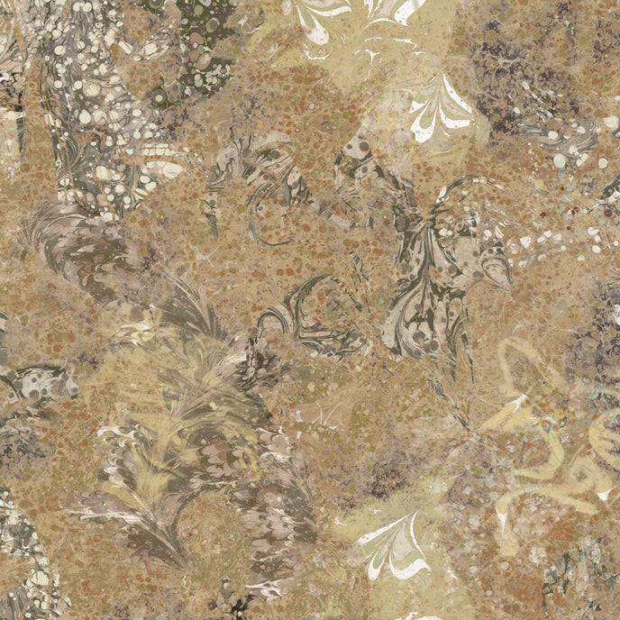 Textured beige surface with floral patterns and plastic wrap