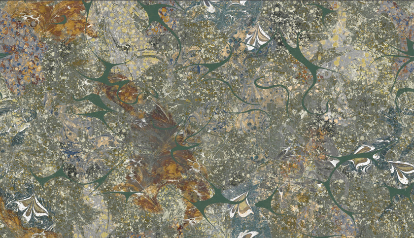 Textured stone surface with brown, gray, and green colors